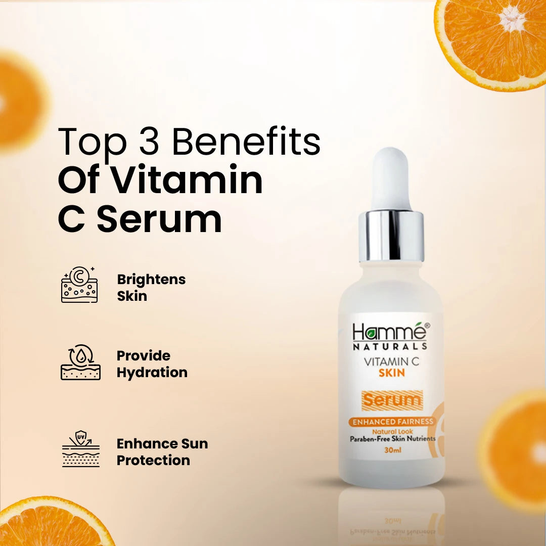 Vitamin C Skin Serum - Hammé - Makes You Stand out - An illustration depicting the positive effects of Hamme Natural Vitamin C Serum on skin brightness and overall skin health