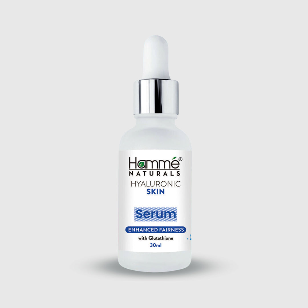 Hyaluronic Skin Serum - Hammé - Makes You Stand out - Hyaluronic serum displayed with bubbles on a calming blue background, highlighting its moisturizing and rejuvenating qualities.