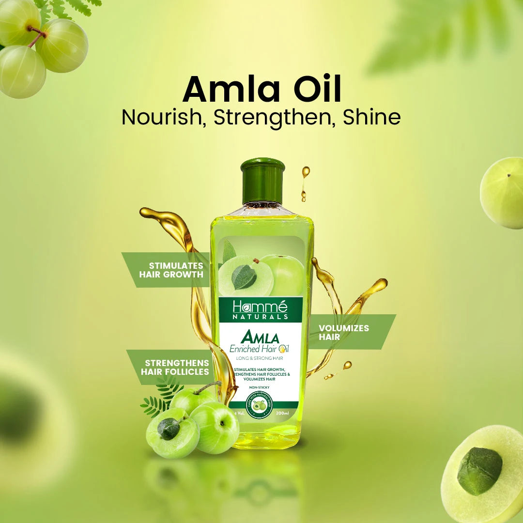 Amla Enriched Hair Oil - Hammé - Makes You Stand out  - Amla oil, abundant in vitamins, serves as a natural remedy for addressing hair problems