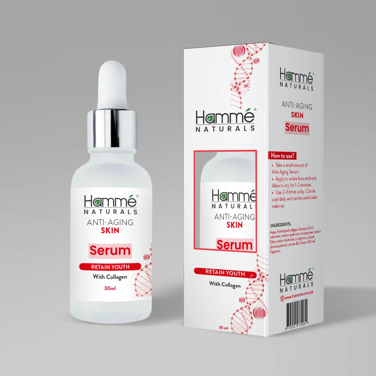 Anti-Aging Serum - Hammé - Makes You Stand out  - A bottle of anti-aging serum showcasing its key ingredients, emphasizing skincare benefits and youthful appearance