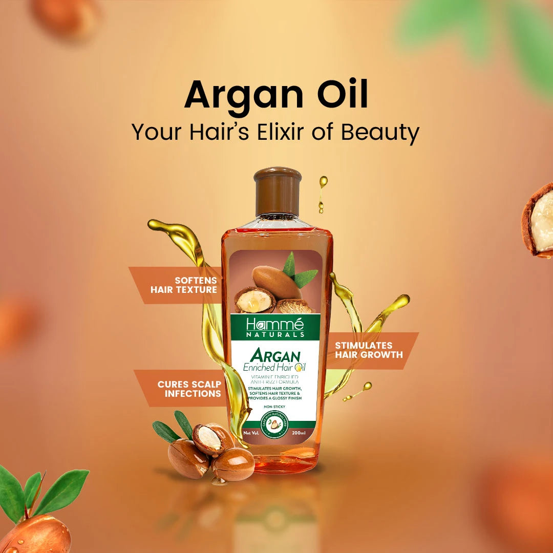 Argan Enriched Hair Oil - Hammé - Makes You Stand out  - Argan oil, a natural oil, is beneficial for nourishing and moisturizing both hair