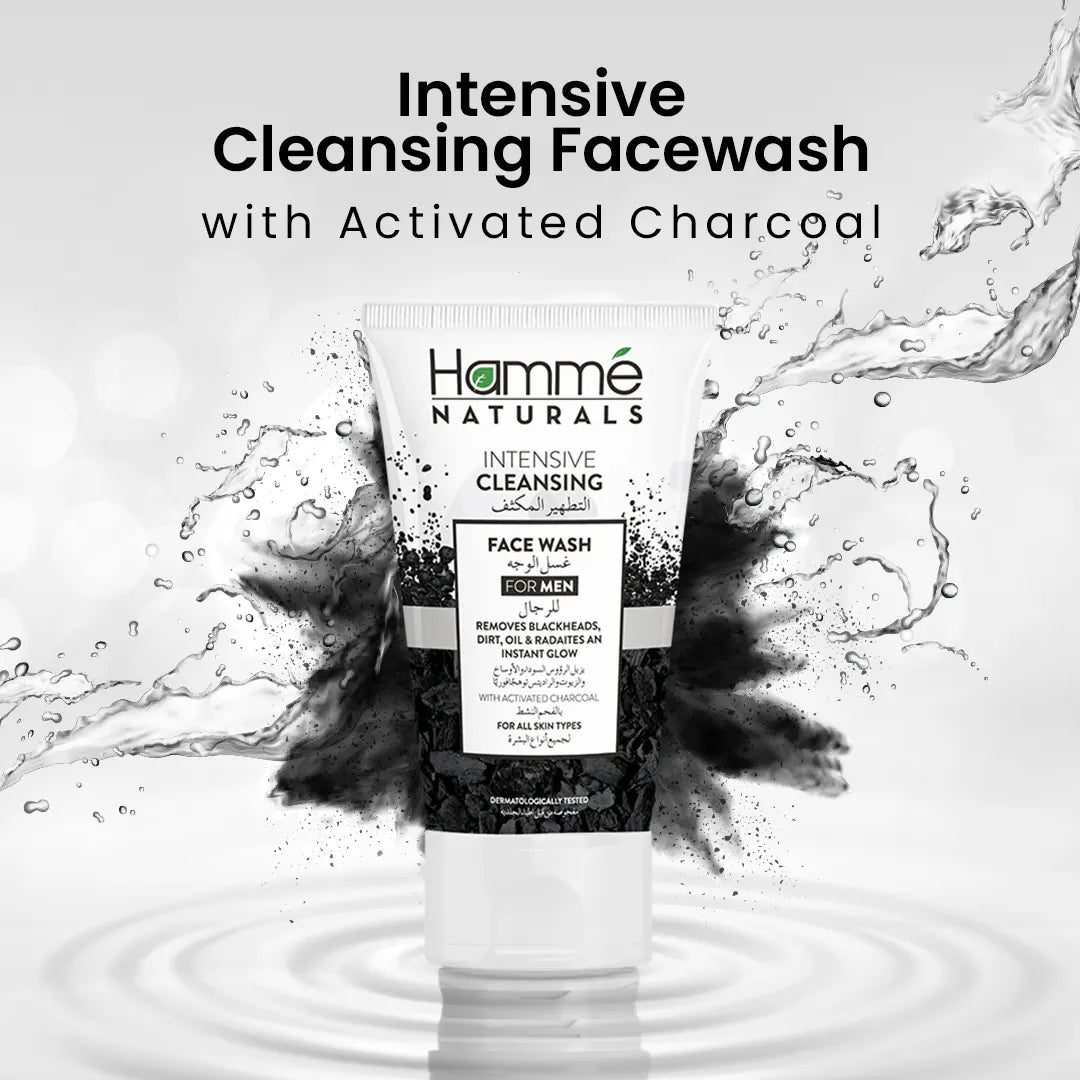 Intensive Cleansing Face Wash For Men - Hammé - Makes You Stand out  - A tube of intensive cleansing face wash featuring activated charcoal, designed for deep cleansing and skin purification