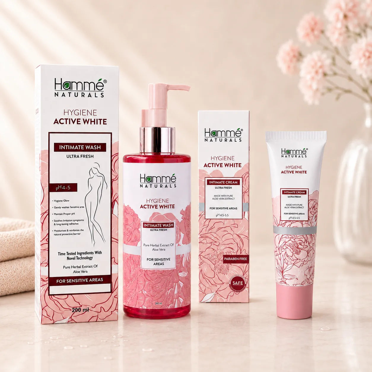Hémé Naturals Hygiene Active White product set on a neutral background