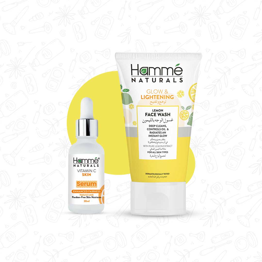 Glowing Bundle - Hammé - Makes You Stand out  - Displaying Hamme Naturals Glowing Bundle with a featuring Lemon Face Wash and Vitamin C Serum