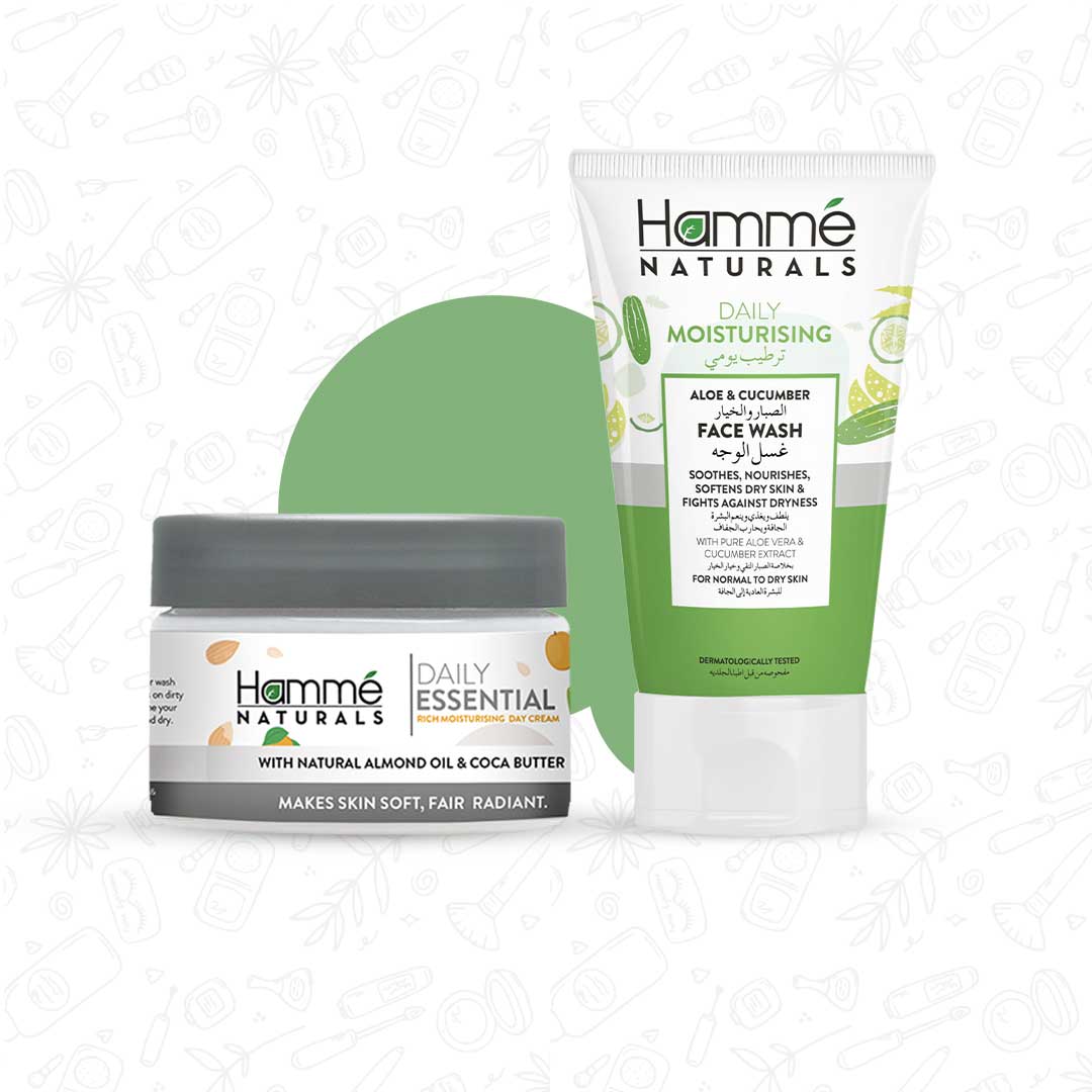 Daily Essential Kit - Hammé - Makes You Stand out  - Image showcases Hamme Naturals Daily Essential Kit, including Face Wash and Moisturizer products